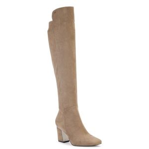 NEW DKNY Women's Cilli Microsuede Block Heel Knee-high Boot Beige Size 8.5M
